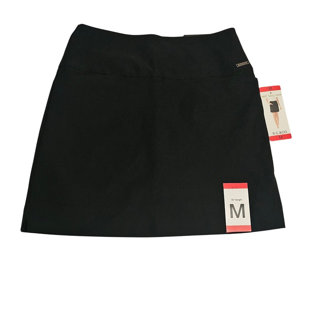 S.C. & CO. Womens Black Tummy Control Skort Pull On Stretch Skirt 18 Inch Length